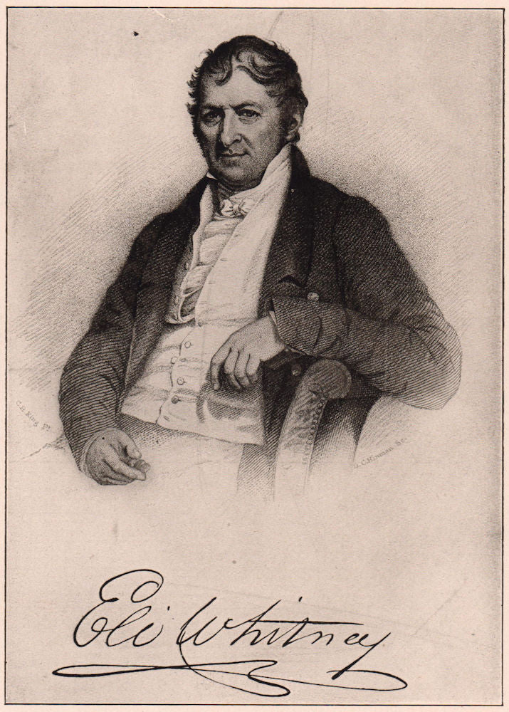 Eli Whitney. US 1903 old antique vintage print picture